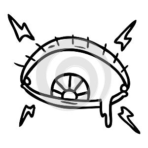 A creative line drawing doodle of an enraged eye