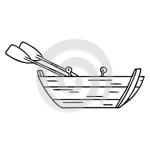 A creative line drawing doodle of a wooden row boat