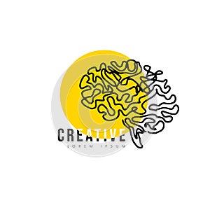 Creative line human brain vector icon illustration isolated on white background, Symbol of innovation, idea, mind