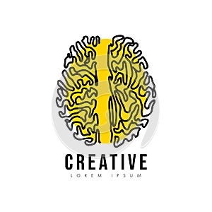 Creative line human brain vector icon illustration isolated on white background, Symbol of innovation, idea, mind, thinking,