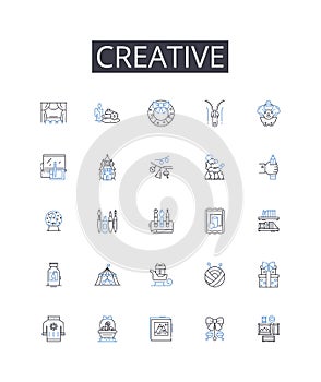 Creative line icons collection. Innovative, Resourceful, Artistic, Imaginative, Original, Inventive, Ingenious vector