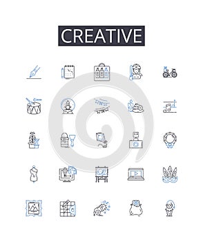 Creative line icons collection. Innovative, Resourceful, Artistic, Imaginative, Original, Inventive, Ingenious vector