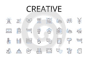 Creative line icons collection. Innovative, Resourceful, Artistic, Imaginative, Original, Inventive, Ingenious vector