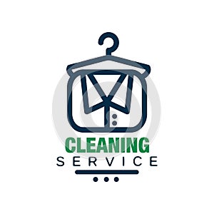 Creative linear logo, emblem, badge or label for cleaning agency. Icon for laundry service. Flat vector design for promo
