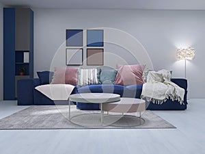 Creative living room interior 3d render, 3d illustration concept decoration elegant