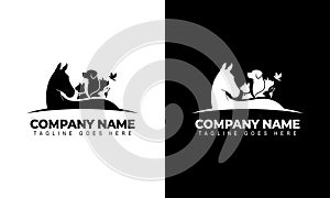 Creative logo design graphics. Horse, Dog, Cat, Rabbit and bird vector template on black and white backgrou