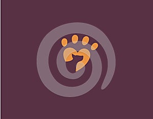 Creative logo symbol abstract trail of a paw dog and heart for a veterinary company