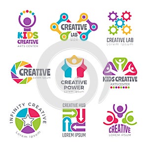 Creative logo templates. Colorful abstract logotypes for developers creators science symbols thinking icon vector