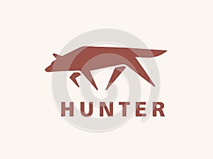 Creative logotype with silhouette of wolf. Logo with forest carnivorous animal or predator. Modern decorative design