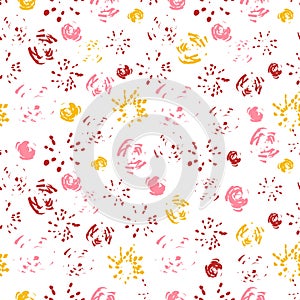 Creative loose floral seamless pattern background made with inky brush strokes. Abstract flowers and leaves.