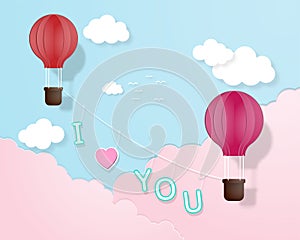Creative love invitation card Valentine`s day vector illustration paper cut style background