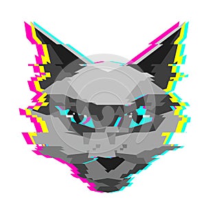 Creative low poly cat illustration with glitch effect.