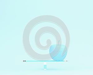 Creative made of apple on balance scale on blue color background