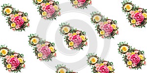 Creative March 8th pattern. Number 8 made of hole and colorful roses. Background or texture. Isometric view