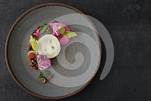 Creative Meal on Handmade Plate in Fine Dining Restaurant