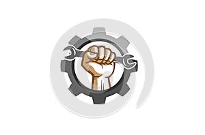 Creative Mechanic Gear Hand Wrench Logo Vector Design Illustration