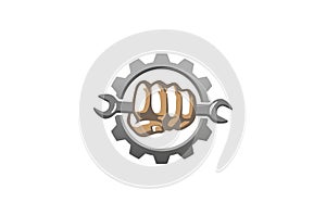 Creative Mechanic Gear Hand Wrench Logo Vector Design Illustration