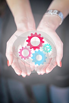 Creative mind concept spinning gears or wheels