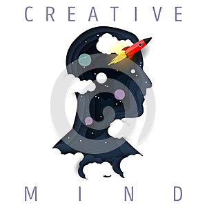 Creative mind concept vector paper cut illustration