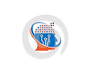 Creative Mind And Digital Human Head Technology Logo