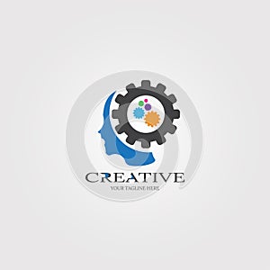 Creative mind with Gear icon templates,  logo technology for business corporate, human brain, creativity, illustration -