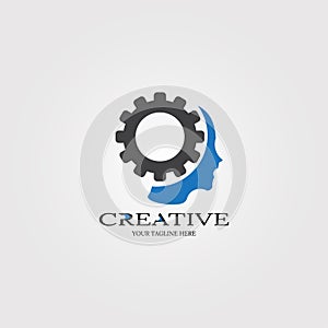 Creative mind with Gear icon templates, vector logo technology for business corporate, human brain, creativity, illustration -