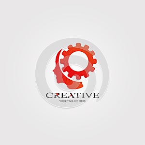 Creative mind with Gear icon templates, vector logo technology for business corporate, human brain, creativity, illustration -