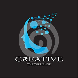 Creative mind with Gear icon templates, vector logo technology for business corporate, human brain, creativity, illustration -