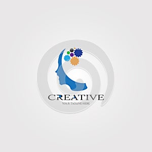 Creative mind with Gear icon templates, vector logo technology for business corporate, human brain, creativity, illustration -