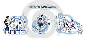 Creative mind, imagination or brainstorm or originative idea concept. Phantasy flow and creativity