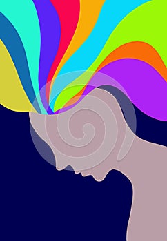 Creative mind. Power of a human brain. Listening the music. Ideas ispiration