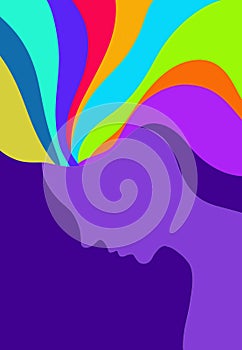 Creative mind. Power of a human brain. Listening the music. Ideas ispiration