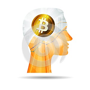 Creative mind thinking about of bitcoin icon