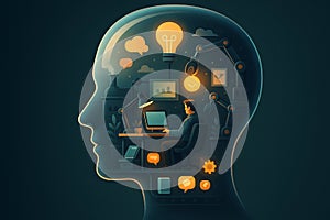 Creative Mind at Work â Human Head Filled with Ideas and Technology