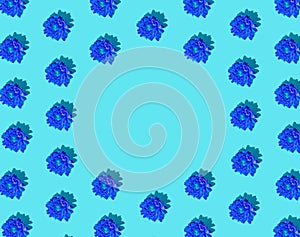 Creative minimal flat lay pattern art composition. Blue flowers against blue background. Creativ abstract concept art background