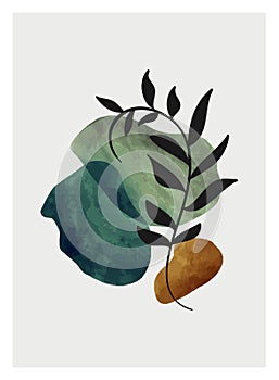 Creative minimalist hand painted illustration. botanical with abstract shape for wall art decoration