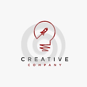 Creative minimalist light bulb and rocket logo icon vector template