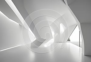 creative modern architecture, white structure with white walls and floor, 3d render