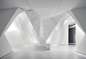 creative modern architecture, white structure with white walls and floor, 3d render