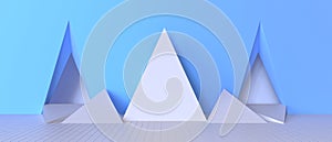 Creative Modern Empty display and wall triangular minimal Geometry design on blue