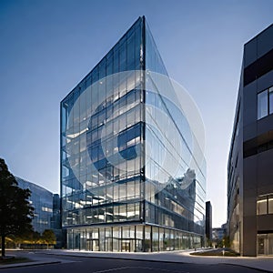 creative modern glass office building of a large corporation in the city, environmental building design with proportional