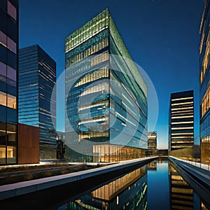 creative modern glass office building of a large corporation in the city, environmental building design with proportional