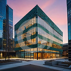 creative modern glass office building of a large corporation in the city, environmental building design with proportional