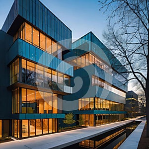 creative modern glass office building of a large corporation in the city, environmental building design with proportional