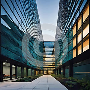 creative modern glass office building of a large corporation in the city, environmental building design with proportional