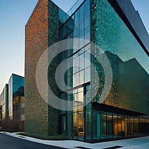 creative modern glass office building of a large corporation in the city, environmental building design with proportional