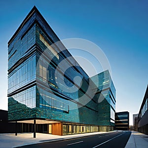 creative modern glass office building of a large corporation in the city, environmental building design with proportional