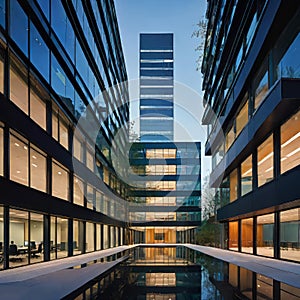 creative modern glass office building of a large corporation in the city, environmental building design with proportional