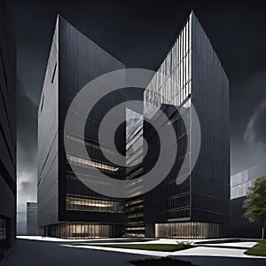 creative modern glass office building of a large corporation in the city, environmental building design with proportional