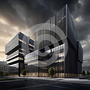 creative modern glass office building of a large corporation in the city, environmental building design with proportional